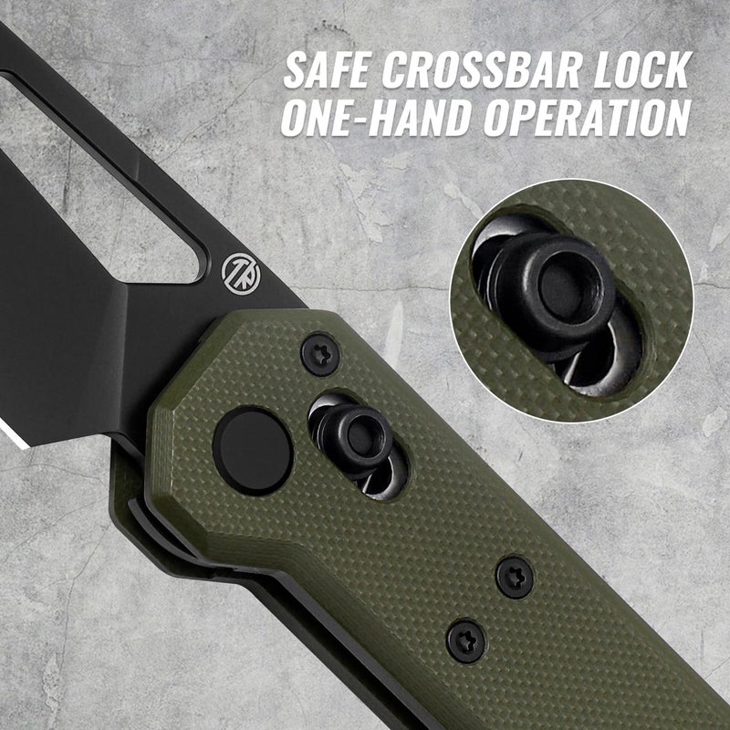 TACRAY Tarcus Folding Pocket Knife, 3.5" D2 Steel DLC Blade G10 Handle, Lightweight EDC Knife with Crossbar Lock for Men and Women, Ideal for Camping, Hiking, and Survival - Image 3